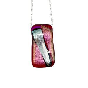 Dichroic Glass Pendant Necklace Handmade One of a Kind Artist Signed Red Silver